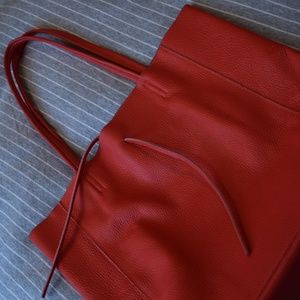 Red Italian Leather Tote Bag
